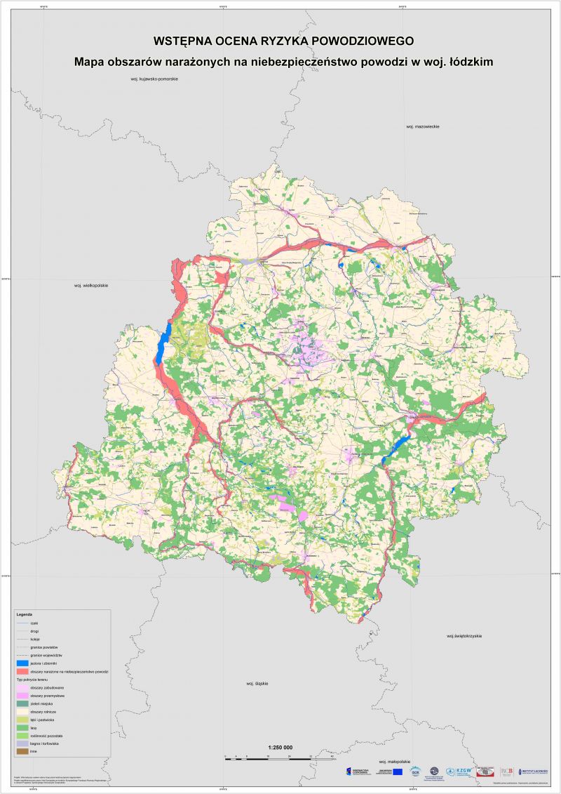 Mapa obszarów narażonych na niebezpieczeństwo powodzi w woj. łódzkim