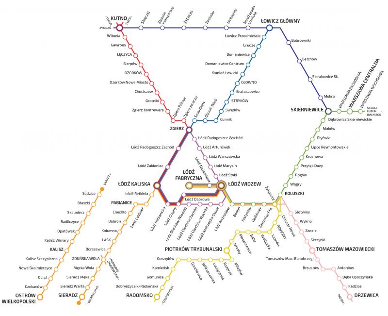 mapa połączeń kolejowych ŁKA