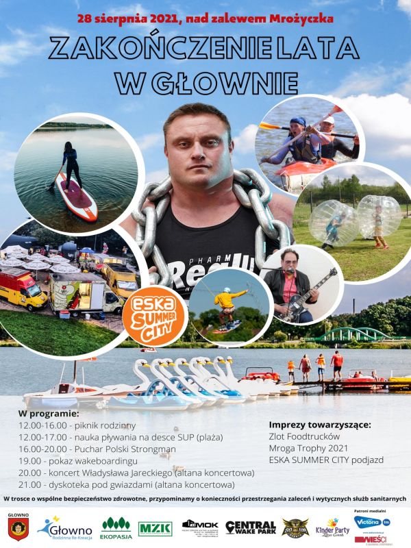 plakat informujący o pikniku pn. "Zakończenie lata w Głownie"