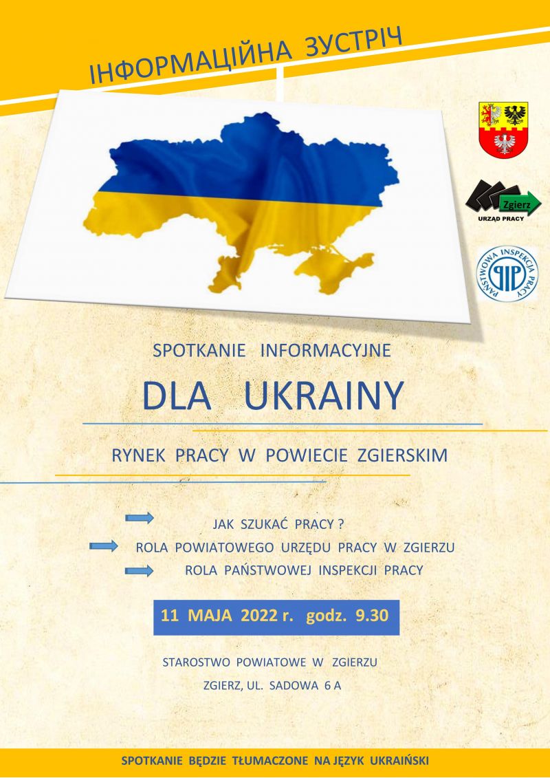 Plakat informujący o spotkaniu dla obywateli Ukrainy