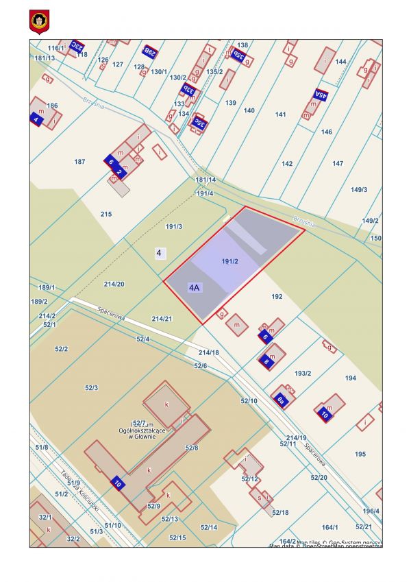mapa z lokalizacją działki przy ul. Spacerowej 4A
