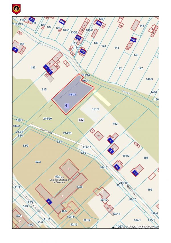 mapa z lokalizacją działki przy ul. Spacerowej 4