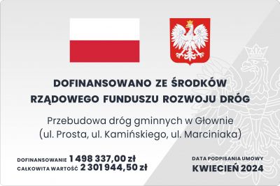 Przebudowa dróg gminnych w Głownie (ul. Prosta, ul. Kamińskiego, ul. Marciniaka)