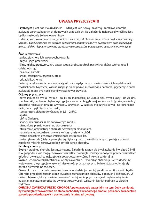 ulotka o chorobie zakaźnej