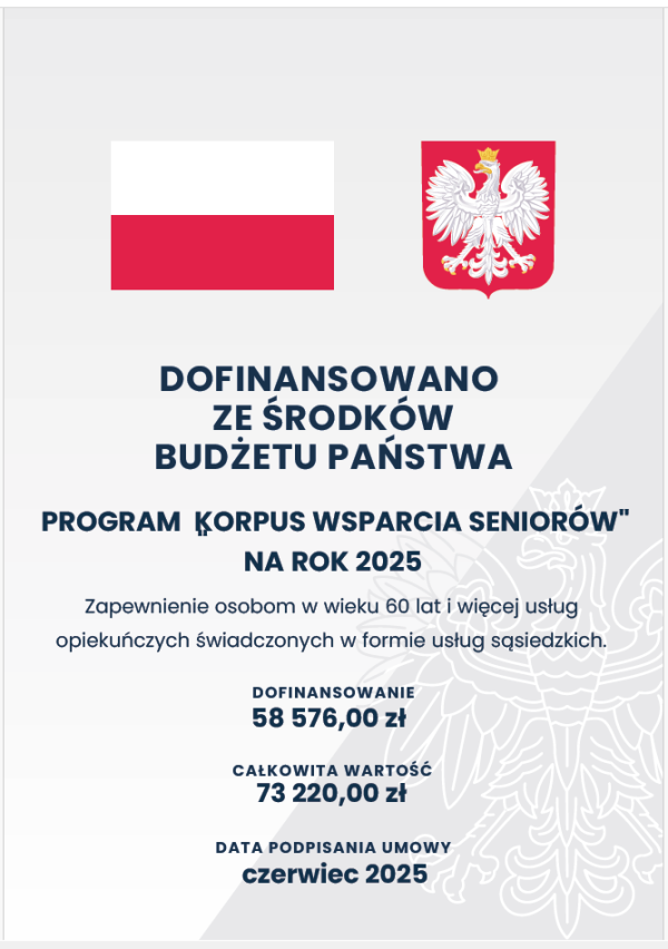 plakat informacyjny o projekcie Program Korpus Wsparcia Seniorów na 2025 rok