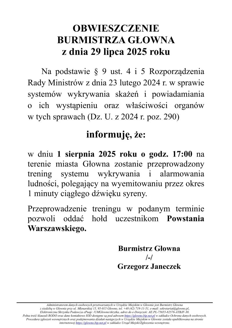 Trening systemu alarmowania i ostrzegania
