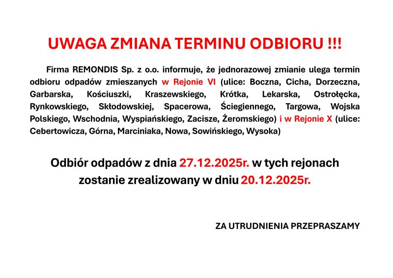 Ogłoszenie w sprawie zmiany terminu