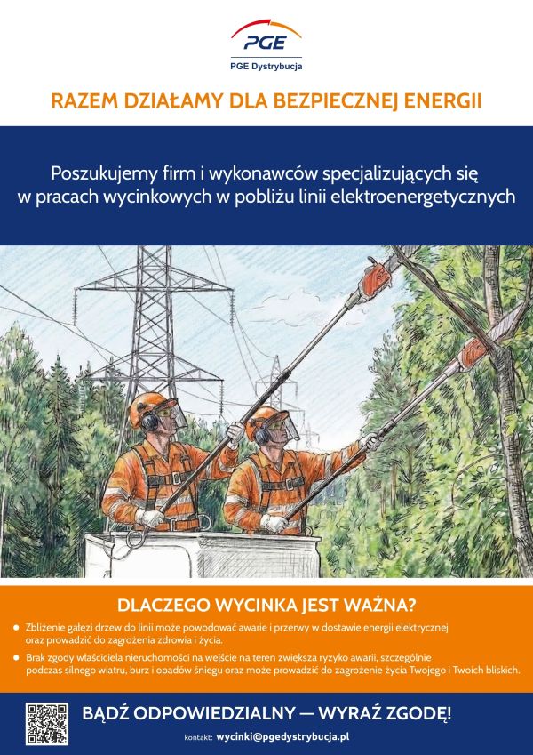 Plakat PGE Dystrybucja wycinka drzew