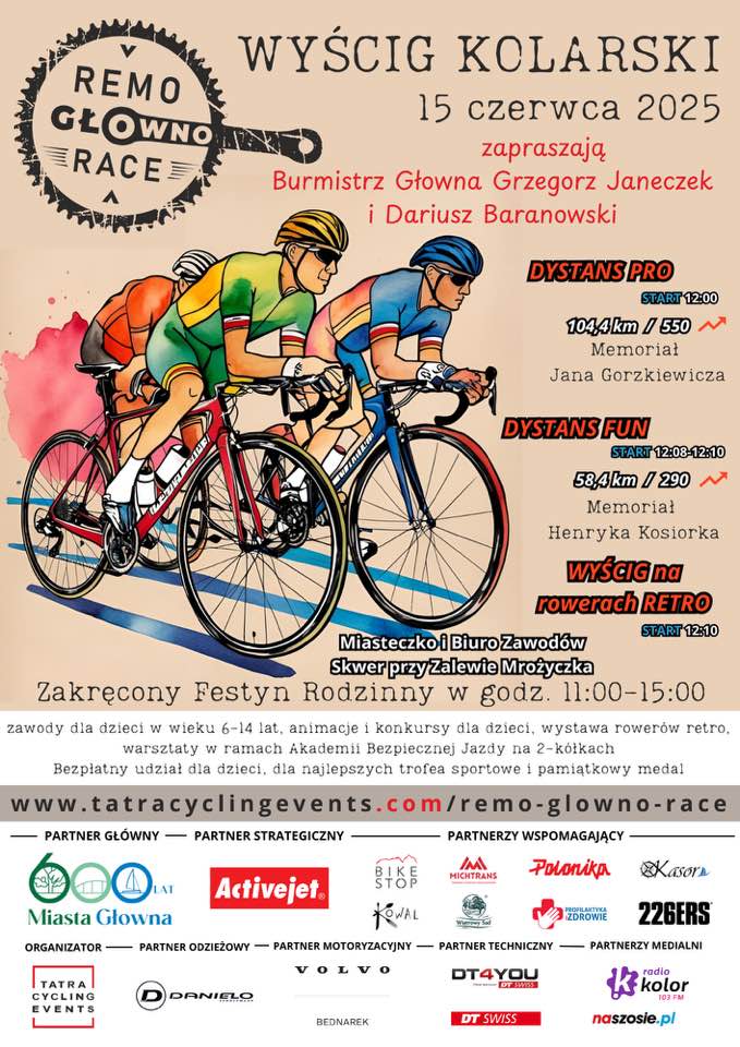 Plakat informacyjny-Wyścig kolarski Remo Głowno Race