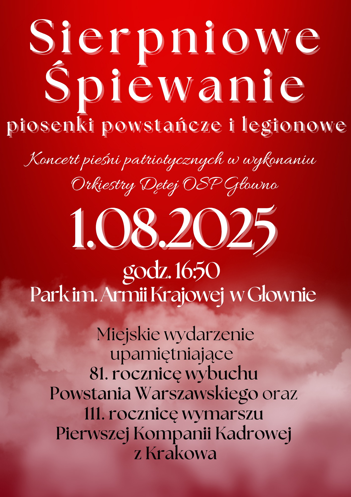 Plakat informacyjny- Sierpniowe Śpiewanie - Piosenki Powstańcze i Legionowe